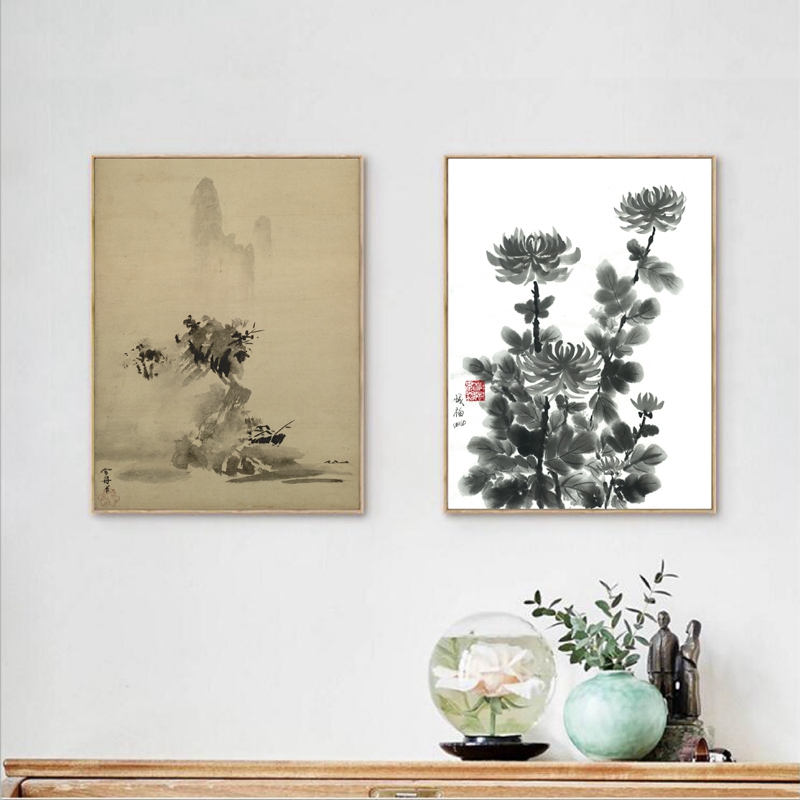 Japanese Traditional Lifestyle - 日本の伝統的なインクの絵,家のアート壁画