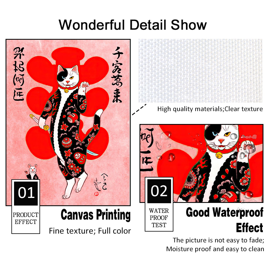 日本のサムライ猫ウォールアート浮世絵タトゥー猫キャンバスプリ - Japanese Traditional Lifestyle のレビューと価格